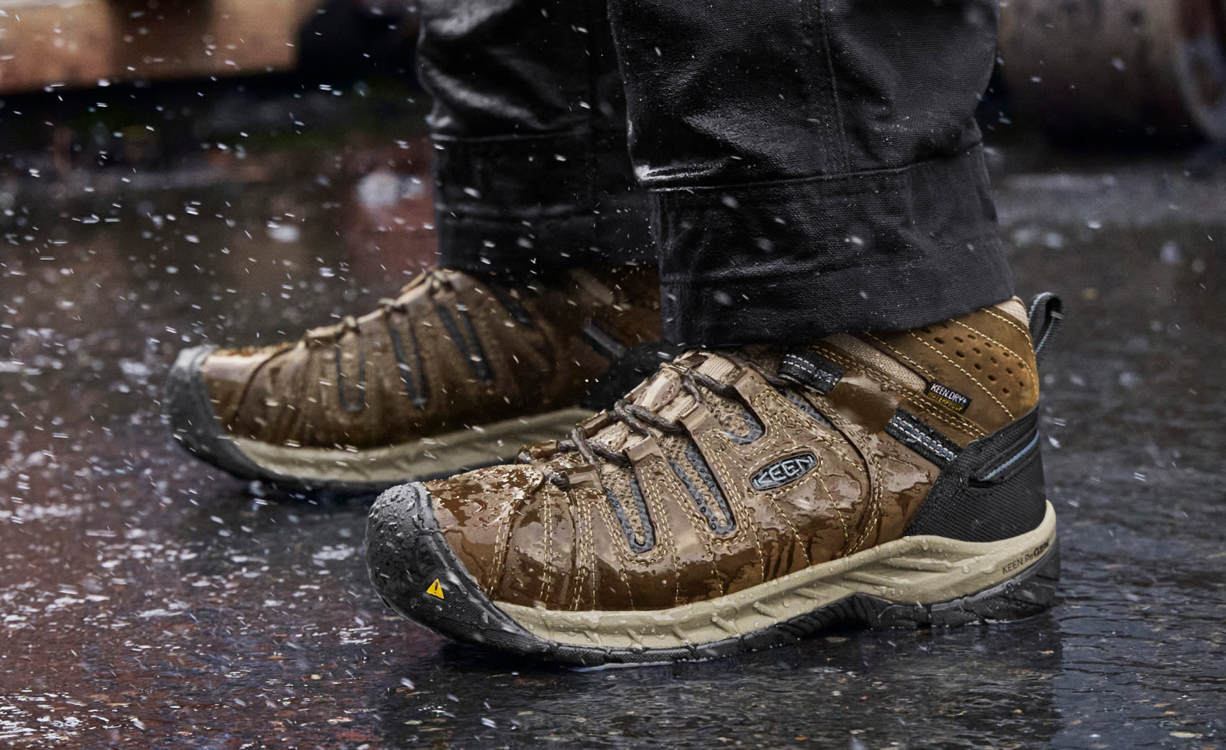 **Men's Flint II Waterproof Steel Toe Work Boots - Cascade Brown/Orion Blue - Durable Safety Boots for Construction, Hiking & Outdoor Work**
