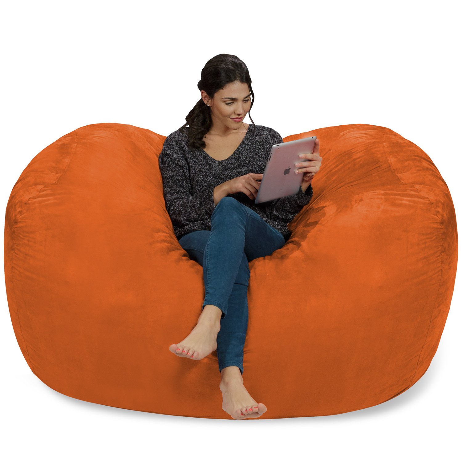 Chill Sack 6' Memory Foam Bean Bag Chair - Oversized Lounger with Soft Microfiber Cover (Orange) - Perfect for Gaming, Movie Nights & Dorm Room Relaxation