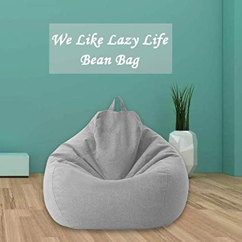 Large Small Lazy Sofa Cover - Washable Linen Bean Bag Chair Pouf for Living Room, Bedroom, Dorm - 70x80cm Soft Lounger Seat Without Filler - Perfect for Relaxing, Reading, Gaming & Nap Time