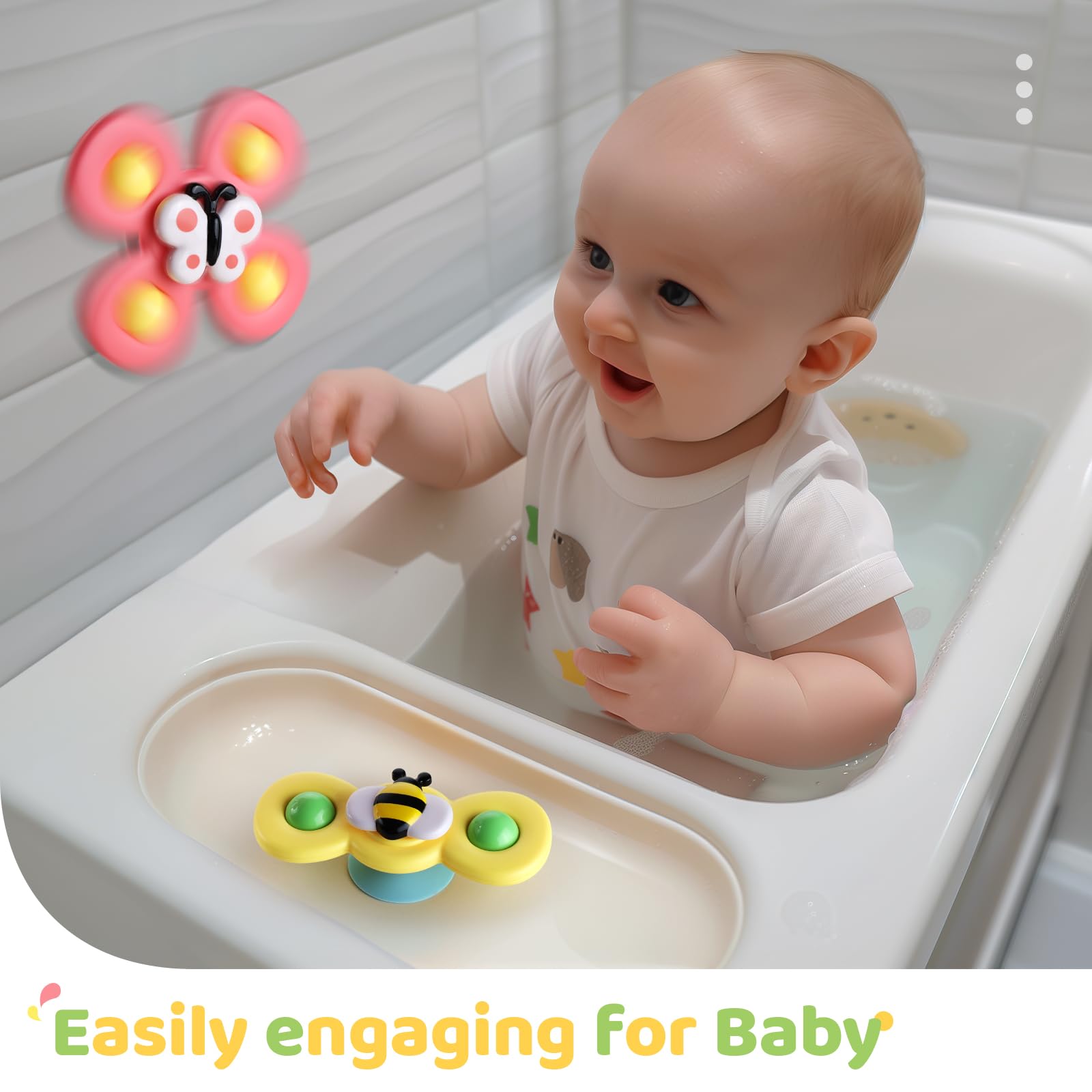 ALASOU 3PCS Suction Cup Spinner Toys for Toddlers 1-3 Years - Sensory Bath Toys for Baby Boys & Girls 12-18 Months | Fun Spinning Top Toy & Birthday Gift for 1-2 Year Olds | Perfect for Bathtime Play, Early Learning & Sensory Development