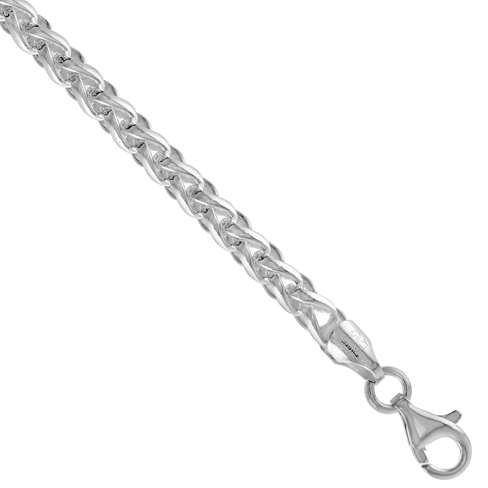 Sterling Silver 5mm Spiga Wheat Chain Necklace & Bracelet Set for Men and Women - Nickel Free Italian Crafted Jewelry - Perfect for Gifts, Weddings, and Everyday Wear