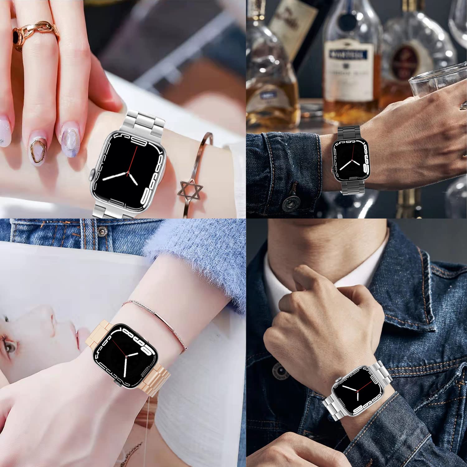 Premium Stainless Steel Band with Hard PC Case for Apple Watch Series 9/8/7 41mm - Slim Metal Replacement Strap Compatible with Apple Watch 41mm (Unisex) | Durable & Stylish for Gym, Office, Running, Travel & Daily Wear | Perfect Gift for Apple Watch Users | Ideal for Fitness Tracking, Business Meetings, Outdoor Activities & Everyday Fashion