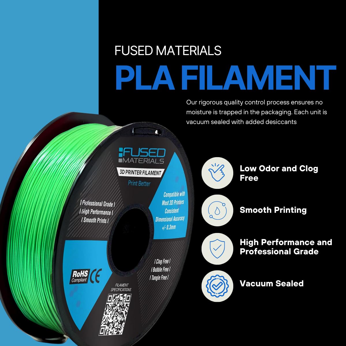 Premium Green PLA 3D Printing Filament - 1kg Spool (2.2lbs), 1.75mm Diameter, High Precision +/- 0.03mm for Smooth 3D Printing - Perfect for DIY Projects, Home Decor, Prototyping and Educational Models