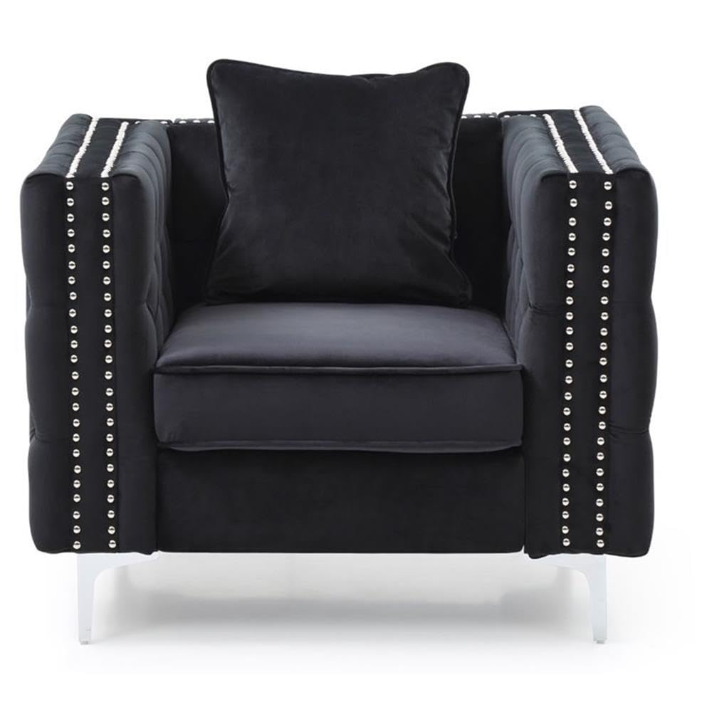 Glory Furniture Paige Velvet Chair in Black - Luxurious Velvet Upholstered Accent Chair for Living Room, Bedroom or Office
