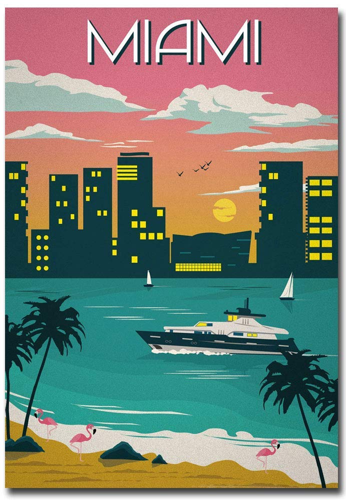 Vintage Miami Travel Art Fridge Magnet - 2.5