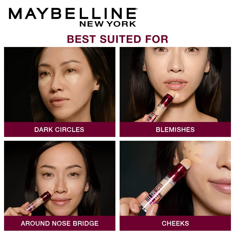 Maybelline New York Instant Age Rewind Eraser Radiant Finish Liquid Concealer - Medium Shade with Foundation Oval Brush (2-Pack) | Brightening Under Eye Concealer for Dark Circles & Blemishes | Perfect for Everyday Makeup & Professional Looks
