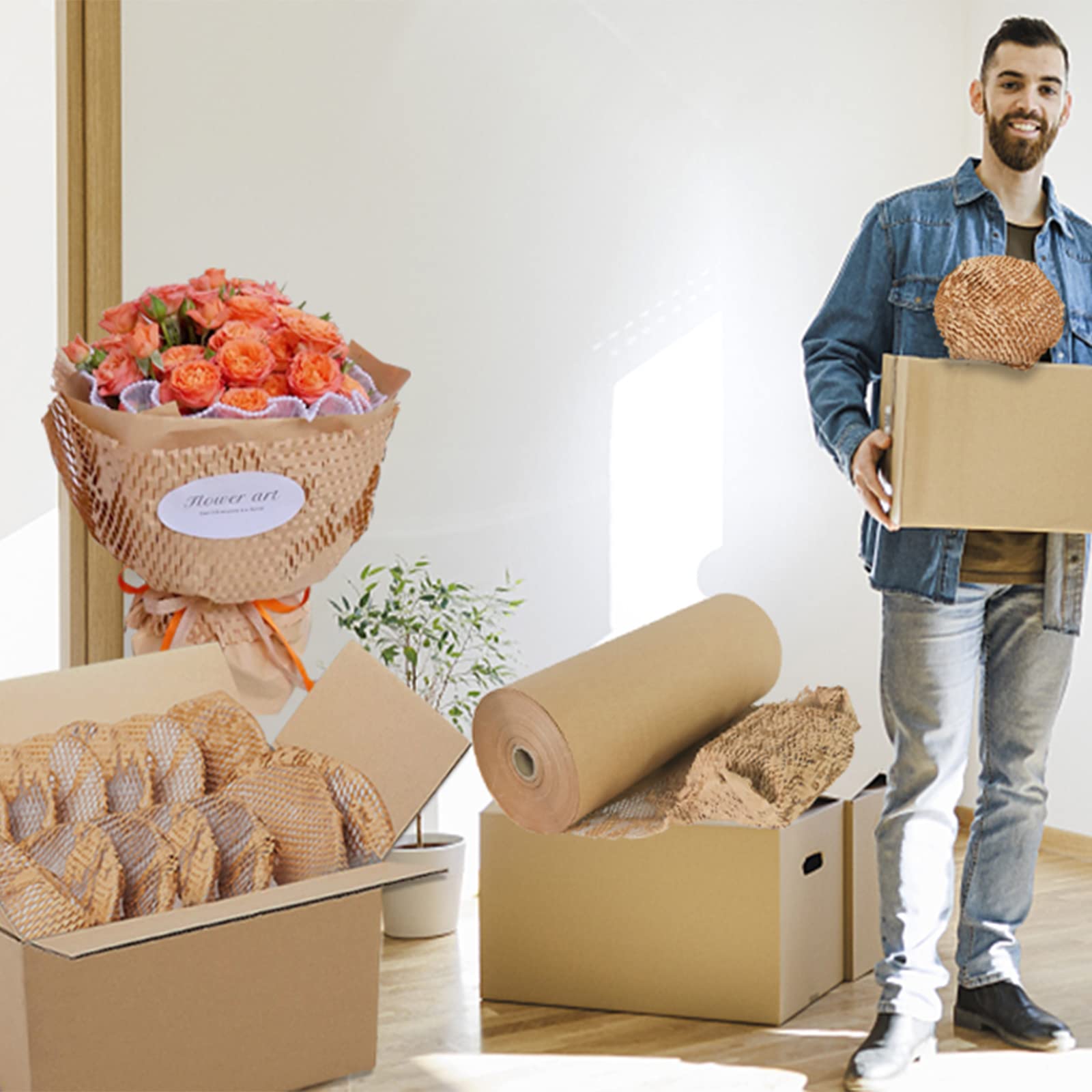 Honeycomb Packing Paper Roll Dispenser - Kraft Wrapping Paper Holder Manual Machine for Small Business | Improve Packing Efficiency | Ideal for E-commerce, Retail & Shipping Packaging (Dispenser Only)
