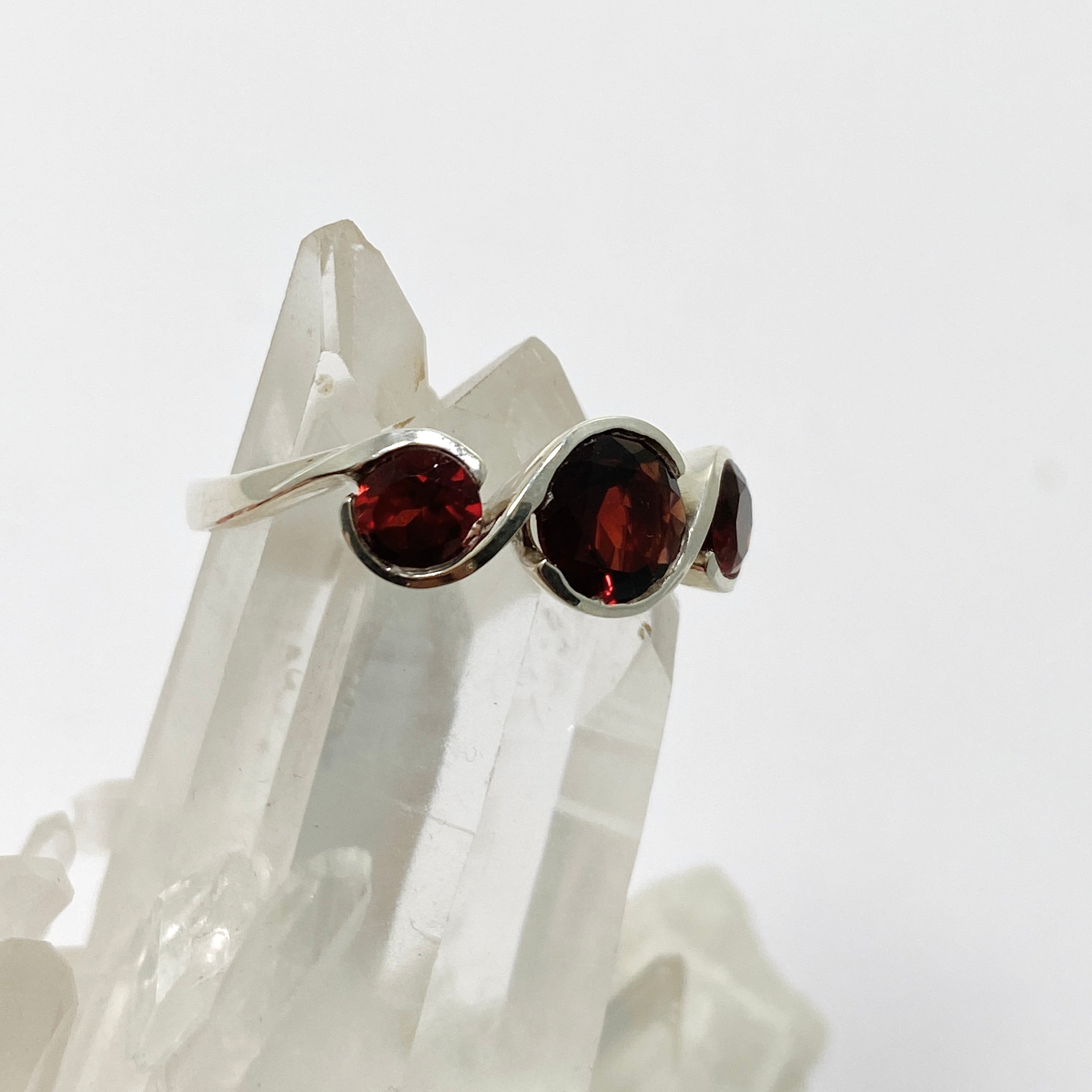 Garnet Round Faceted Multi-Stone Ring Size 10 - PRGJ924 | Elegant Birthstone Jewelry for Women, Perfect for Valentine's Day, Anniversary & Special Occasion Gifts