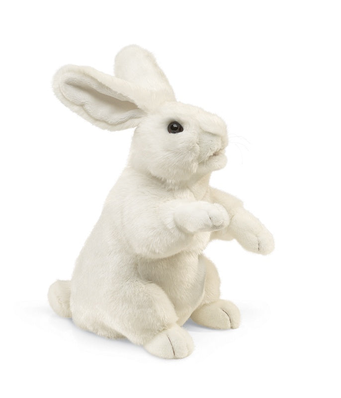 Folkmanis Standing White Rabbit Hand Puppet - Realistic Animal Toy for Kids, Storytelling, and Educational Play