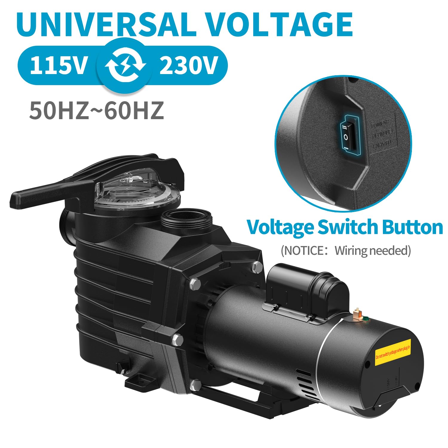 Pipopa 2.5HP 6420GPH Dual Voltage Pool Pump (115V/230V) for Above Ground & Inground Pools - Super Powerful, Energy Efficient, Saltwater & Freshwater Safe, IP44 Waterproof - Perfect for Backyard, Residential & Commercial Swimming Pools