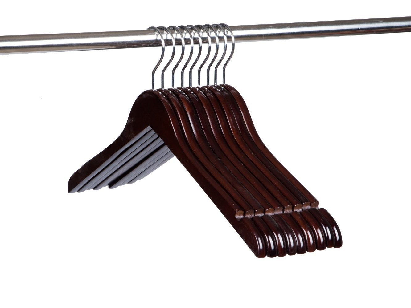 Premium Flat Wooden Clothes Hanger for Dresses & Shirts - Walnut & Chrome Finish - Space Saving Closet Organizer for Home & Retail Display