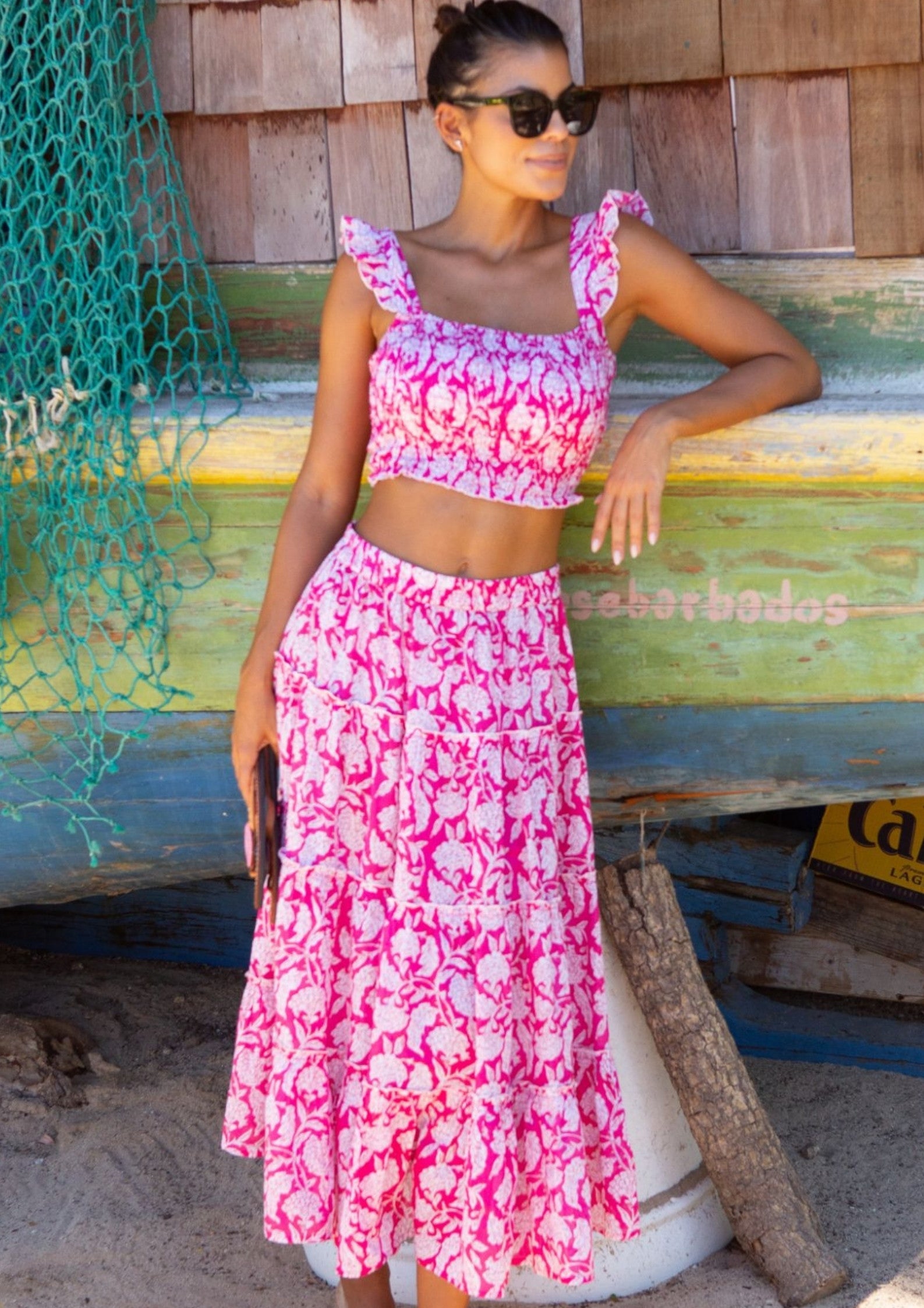 Bryony Organic Cotton Women's Top - Soft & Breathable, Dianthus Pink & White - Perfect for Casual Wear, Summer Outfits & Boho Style