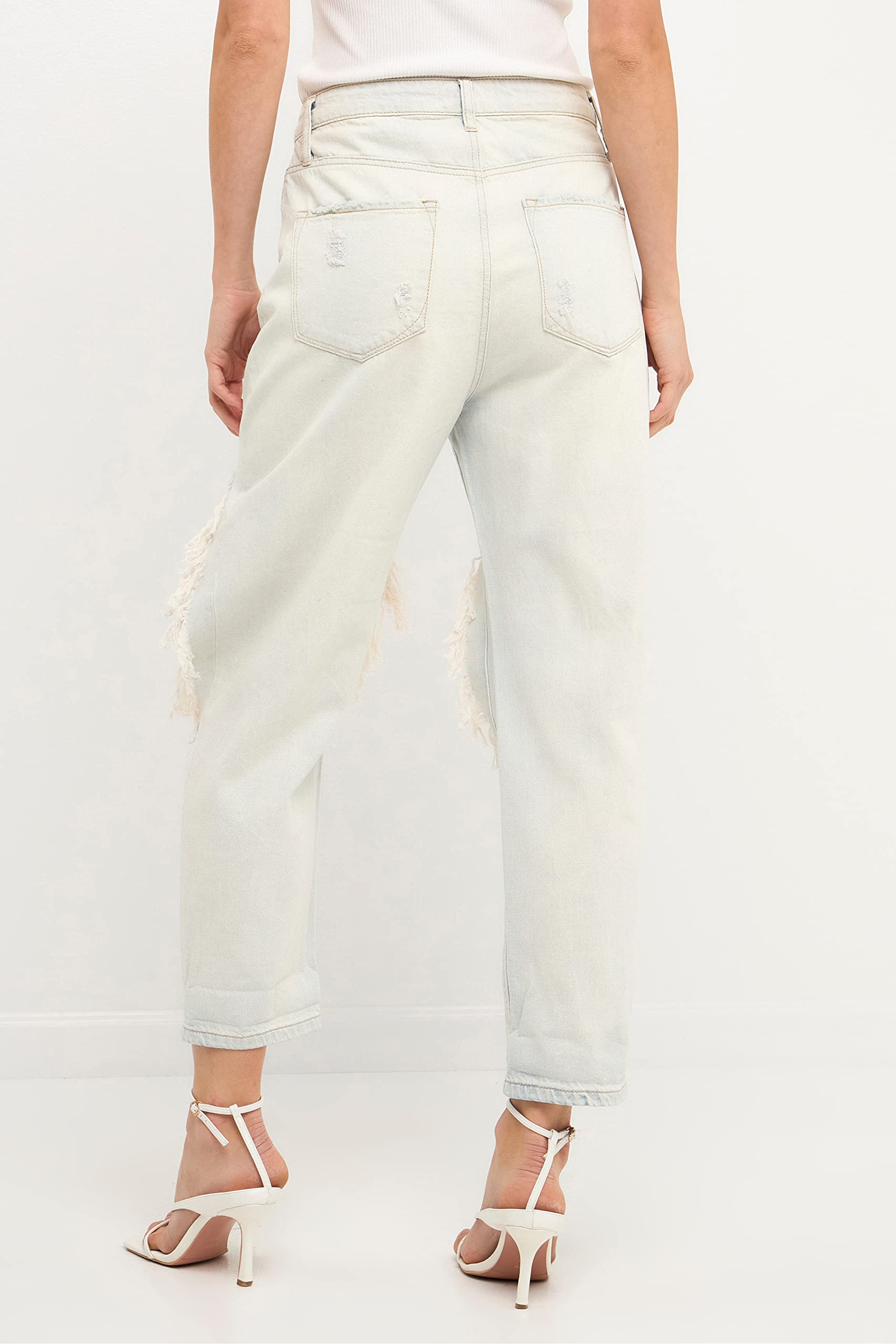 Women's Distressed Light Blue Denim Jeans - High Waist Ripped Skinny Jeans for Casual Outfits & Streetwear Fashion