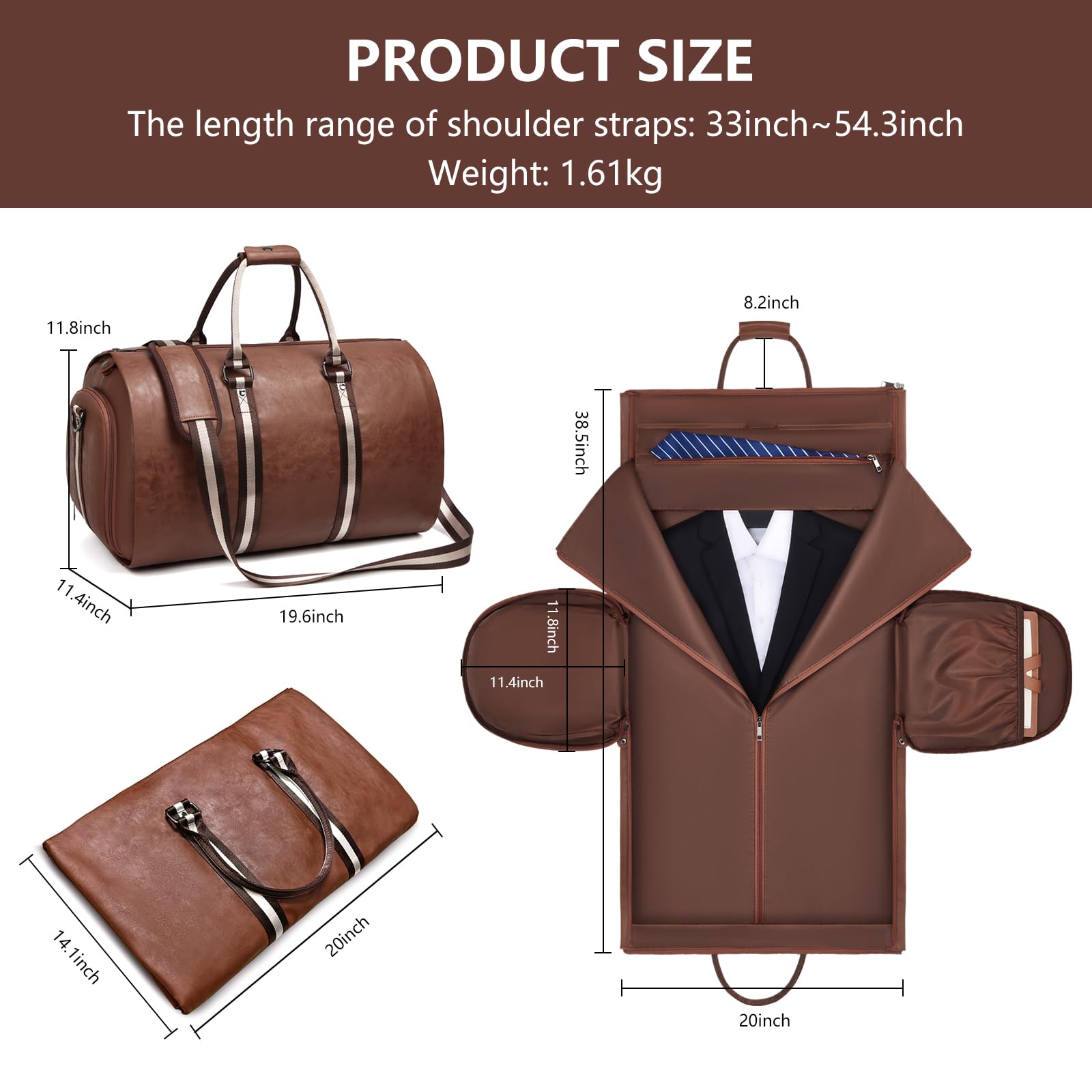 Premium Leather Garment Bag for Travel - Convertible Carry-On Duffel Bag for Men, Waterproof & Foldable 2-in-1 Suitcase with Shoulder Strap & Shoe Compartment | Perfect for Business Trips, Weekend Getaways & Airplane Carry-On Luggage