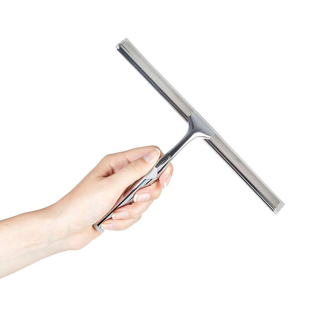Premium Stainless Steel Shower Squeegee with Chrome Finish - Streak-Free Cleaning for Glass Doors, Tiles, and Mirrors - Perfect for Bathroom, Kitchen, and Car Windows
