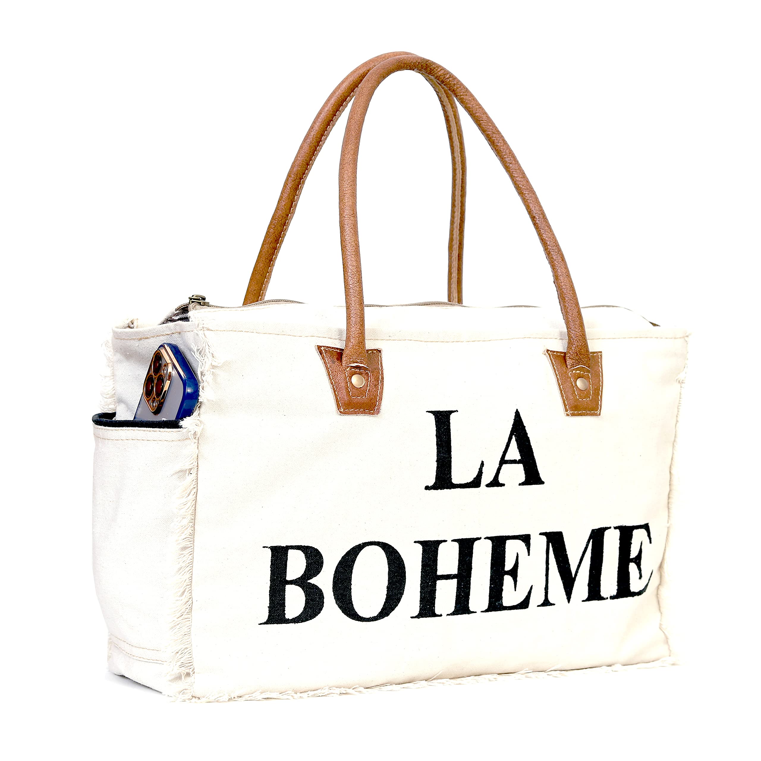 LA BOHEME Eco-Friendly Upcycled Canvas & Leather Crossbody Bag - Stylish Sustainable Purse for Women, Perfect for Daily Use, Travel & Shopping