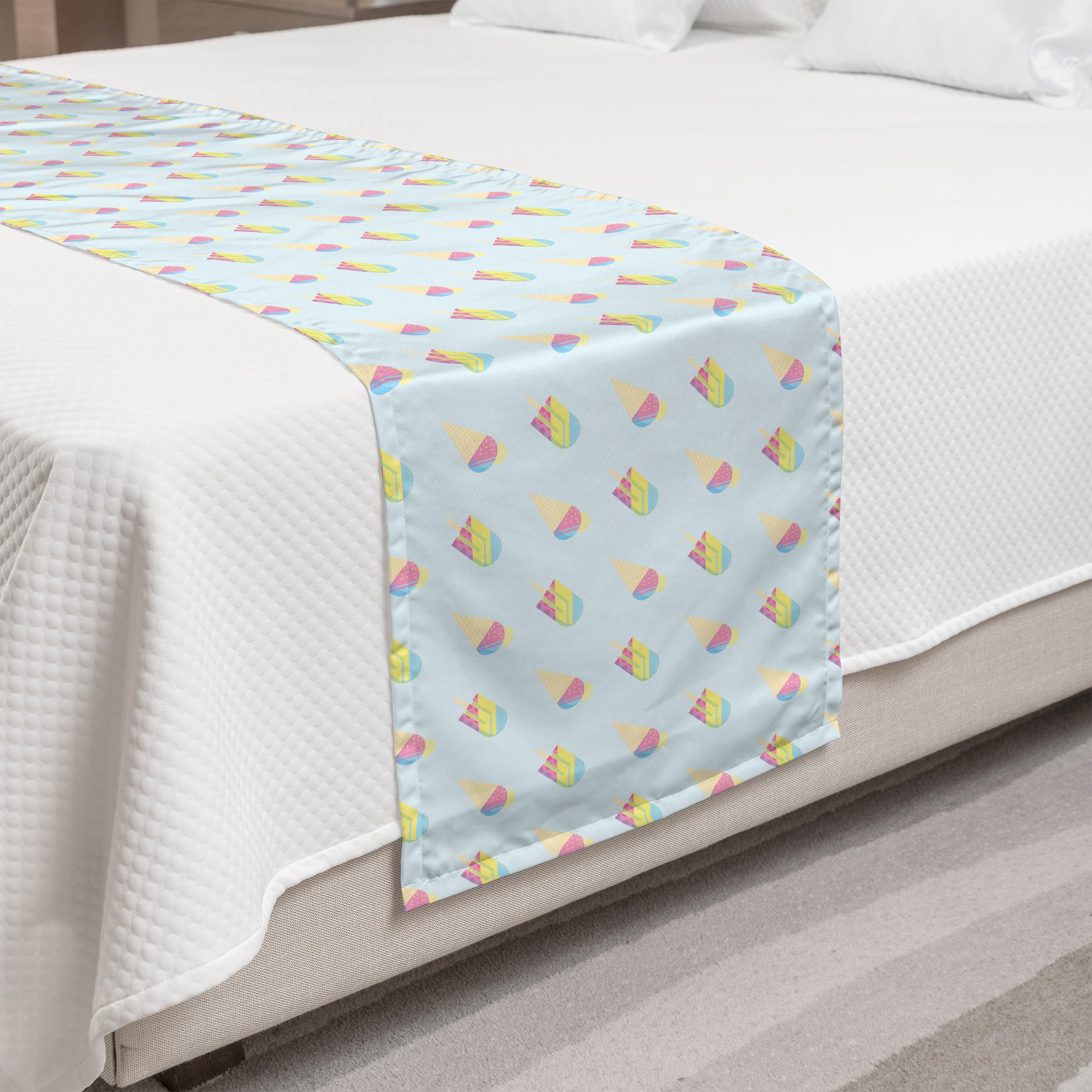 Ambesonne Ice Cream Bed Runner - Pastel Abstract Ice Cream & Popsicles Design | Decorative Bedding Scarf for Summer Home Decor | Perfect for Hotels, Guestrooms & Boho Chic Bedrooms