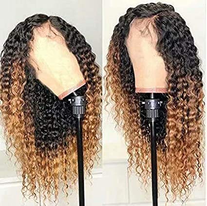 QUINLUX 18 Inch Deep Curly Two Tone 1B/30 Ombre Blonde Human Hair Wigs - 150% Density HD 5x5 Lace Closure Wig with Pre-Plucked Hairline for Women | Natural Looking Remy Hair for Daily Wear, Parties & Special Occasions