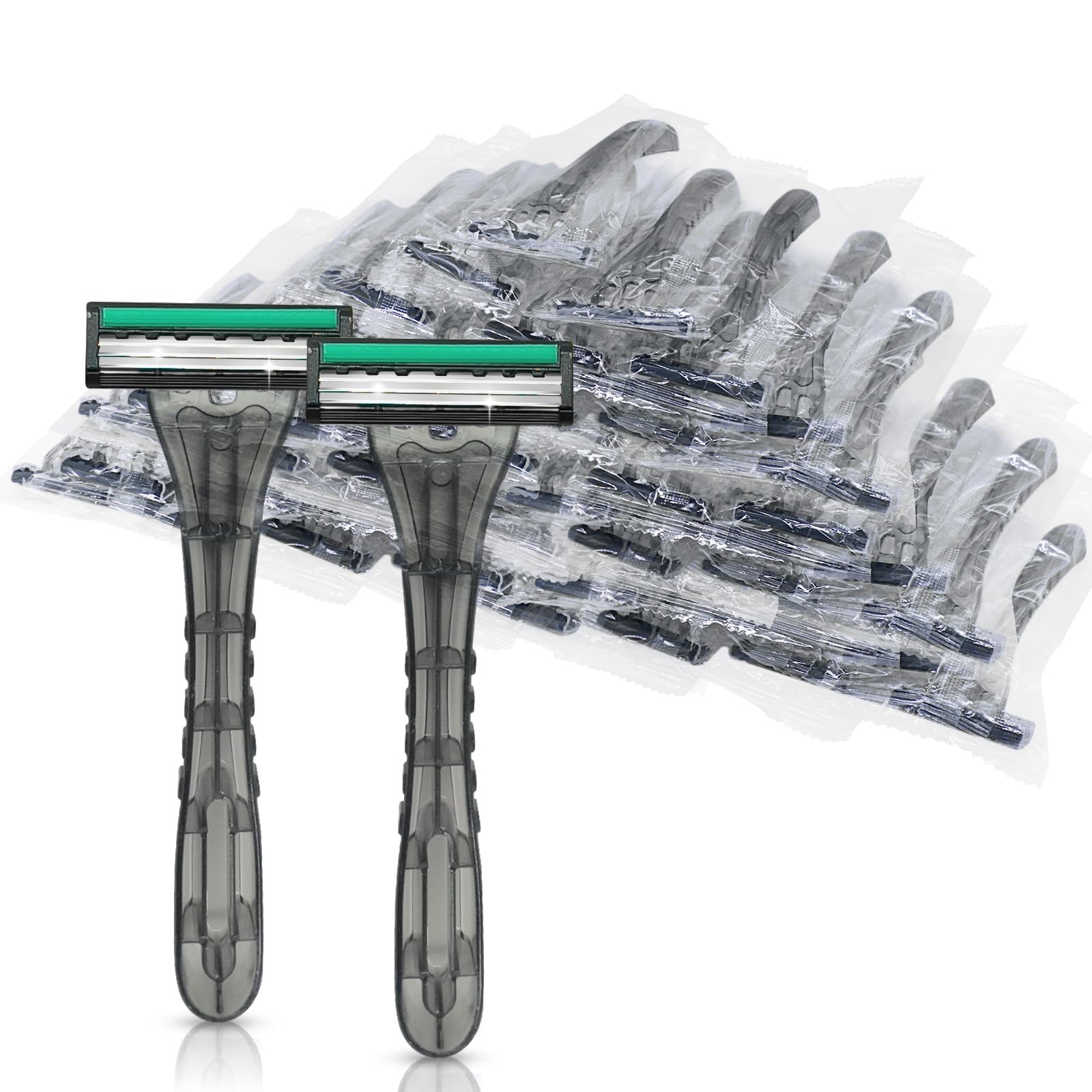 (100 Pack) Kheoxusa Premium 3-Blade Disposable Razors - Individually Wrapped, Smooth Shaving for Men & Women - Ideal for Travel, Hotels, Airbnb, Tattoo Aftercare & Grooming Kits