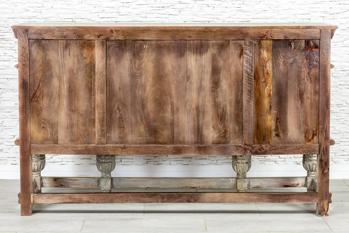 French Arched Hand Carved Solid Wood Console Table - Indian Teakwood Hallway Entryway Furniture - Grey Finish for Living Room, Foyer & Home Decor