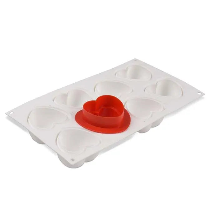 Amorini 100% Food-Grade Silicone Heart Mold with Cutter - 8 Different Shapes for Valentine's Day, Baking, Chocolate, Candy & DIY Crafts