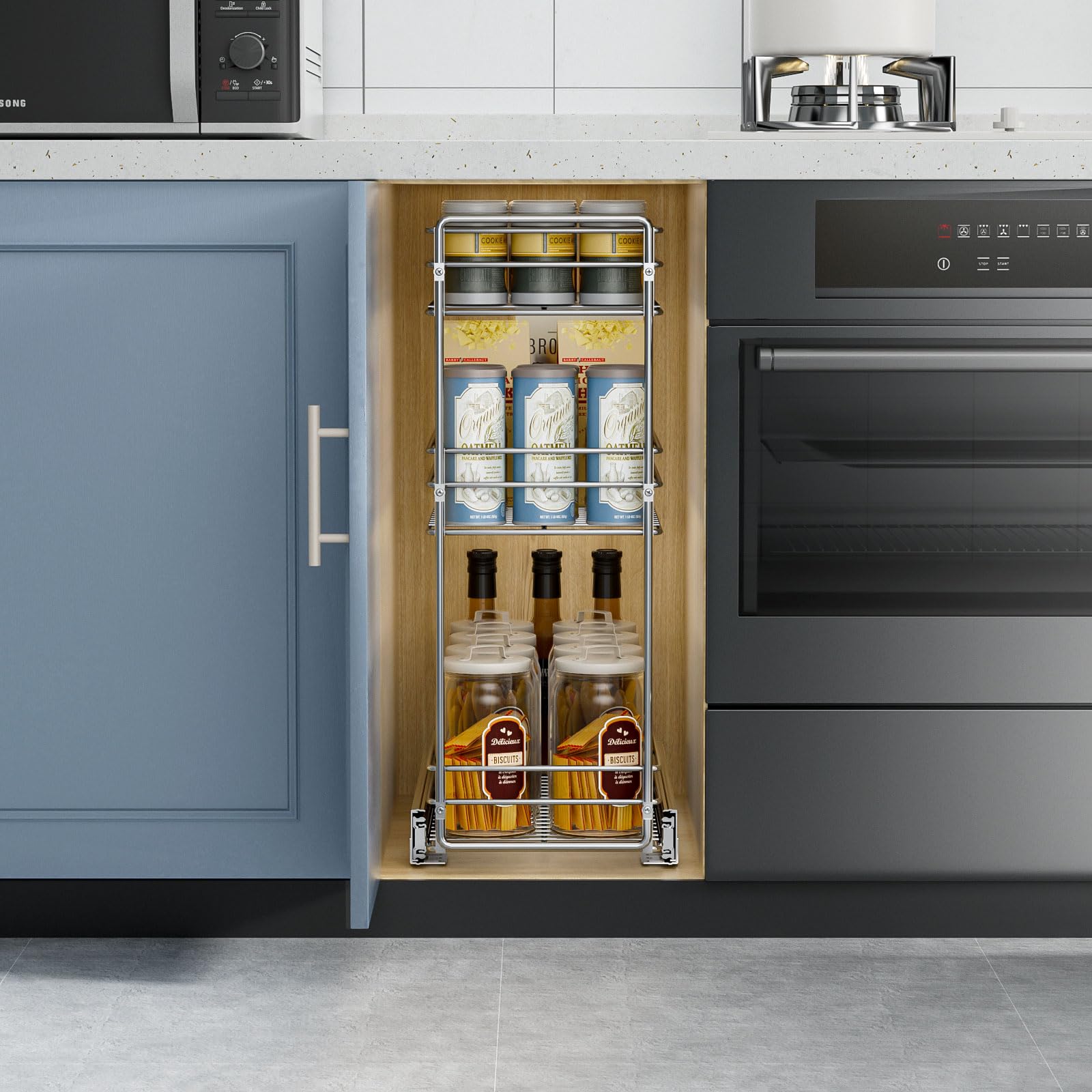 ROOMTEC 3-Tier Pull Out Spice Rack for Narrow Cabinets - 8.5