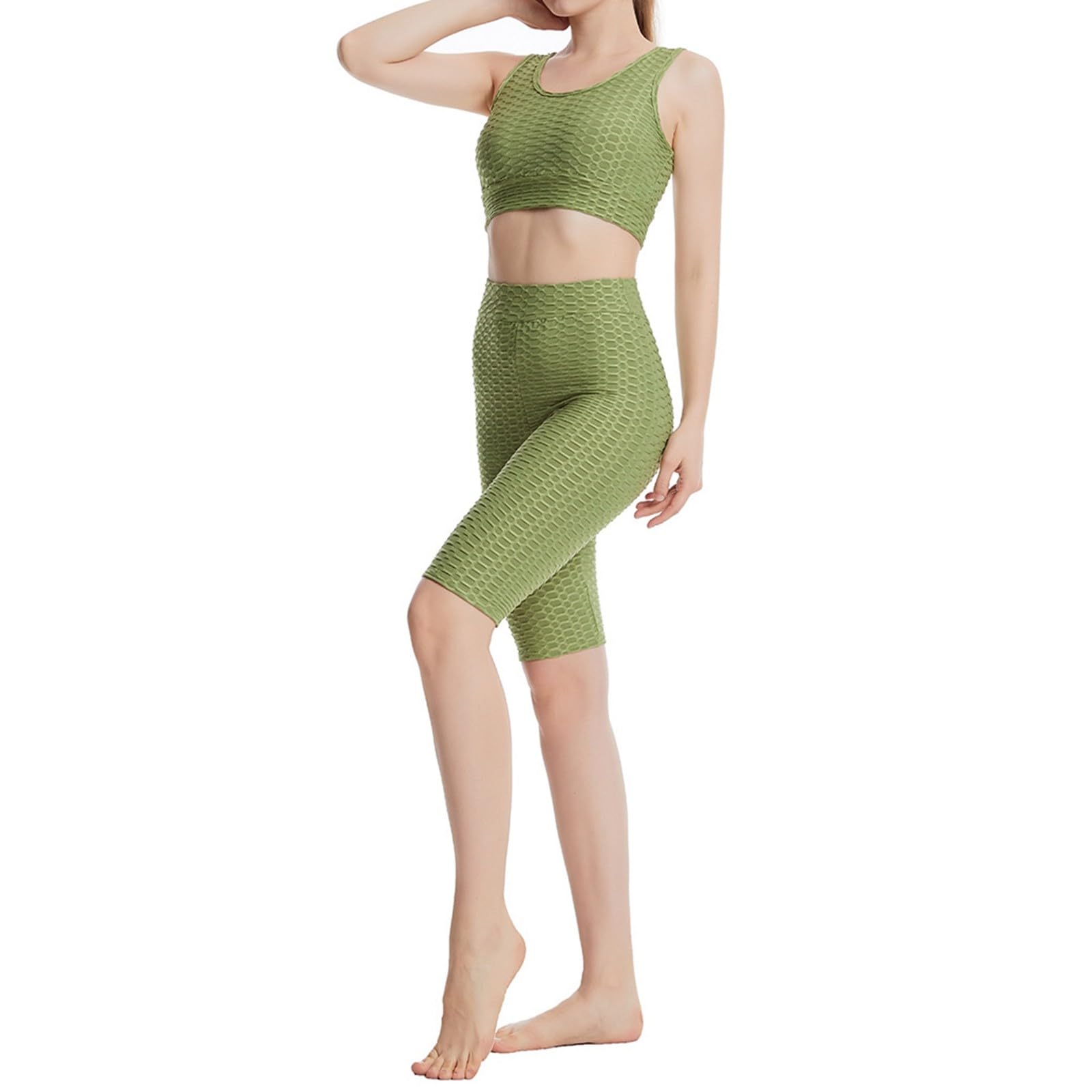 Women's Honeycomb 2-Piece Workout Set - Summer Sports Outfit with Crop Tank Top & High Waist Yoga Leggings for Gym, Running, Yoga & Activewear | Perfect for Fitness, Training & Casual Wear