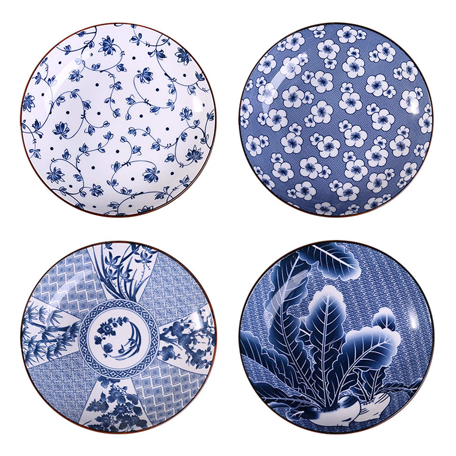 Blue and White Porcelain Dinner Plates 7 Inch - 4 Pack Floral Decorative Appetizer Salad Dessert Plates with Different Patterns - Perfect for Chinese Cuisine, Party Serving, Home Decor & Gift Giving