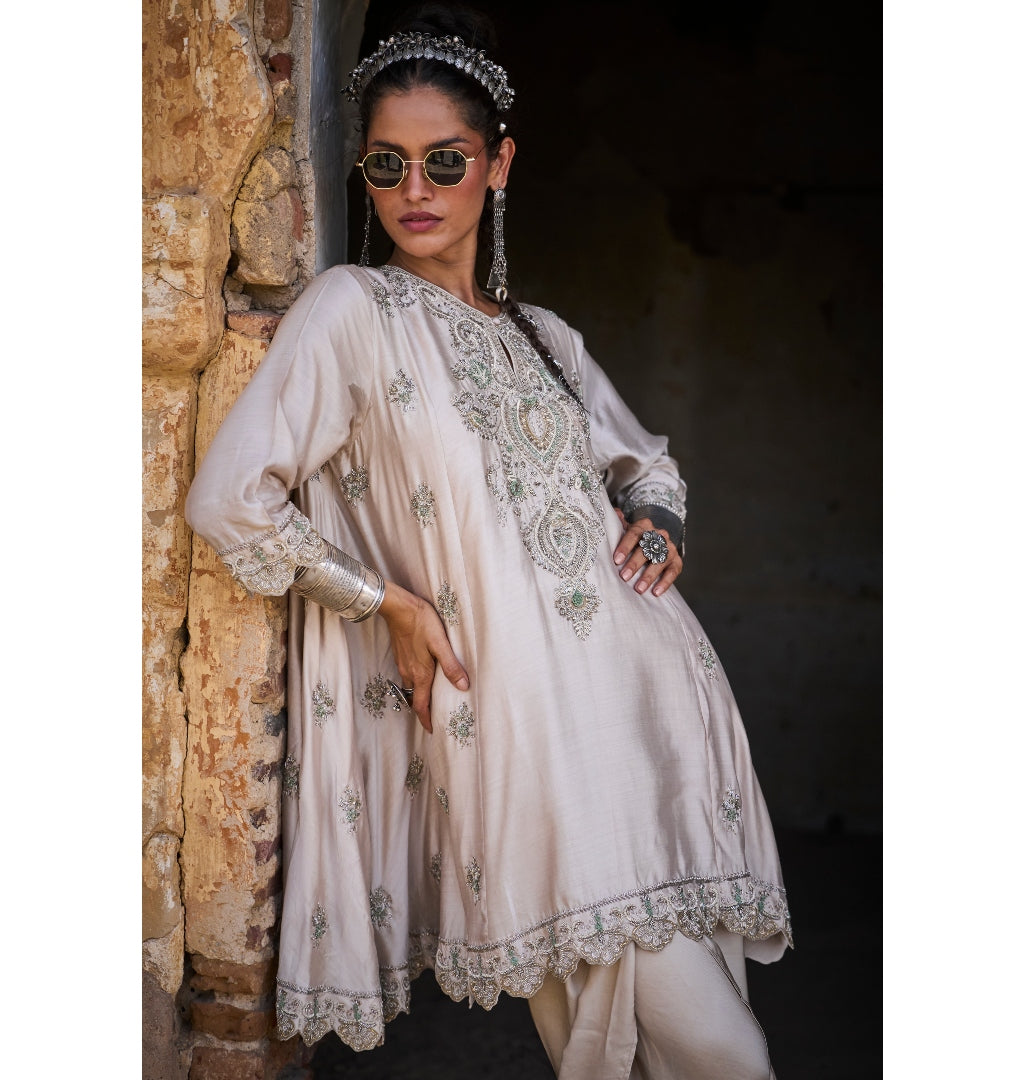 Anandika Beige Embroidered Tunic Set for Women | Boho Chic Summer Outfit | Perfect for Casual Wear, Beach Vacation & Festivals