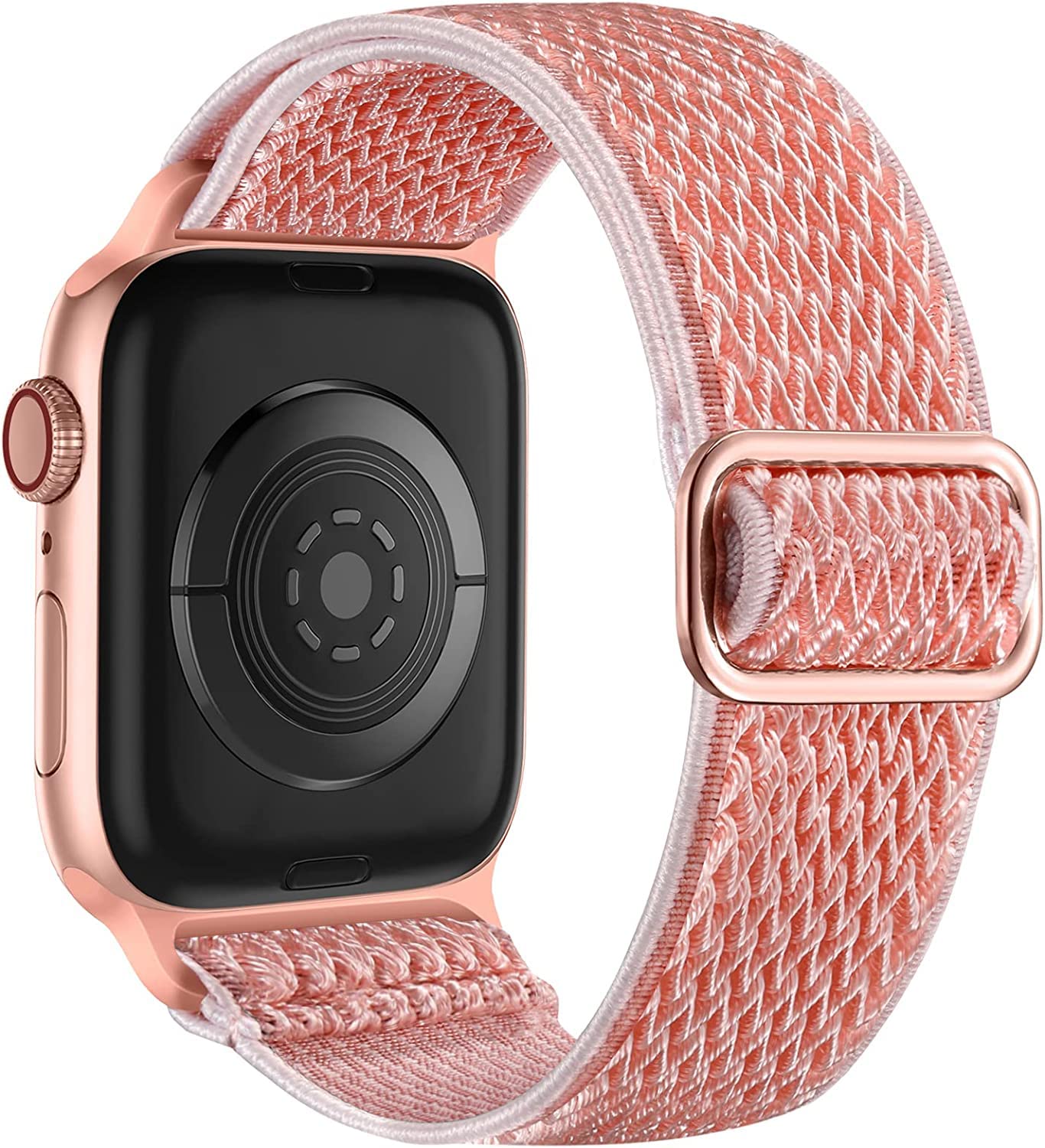 Lerobo Stretchy Solo Loop Bands for Apple Watch 38mm 40mm 41mm 42mm 44mm 45mm - Soft Adjustable Nylon Sport Band Compatible with Apple Watch SE & Series 8/7/6/5/4/3/2/1 - Pink Sand Color - Perfect for Workouts, Running & Everyday Wear