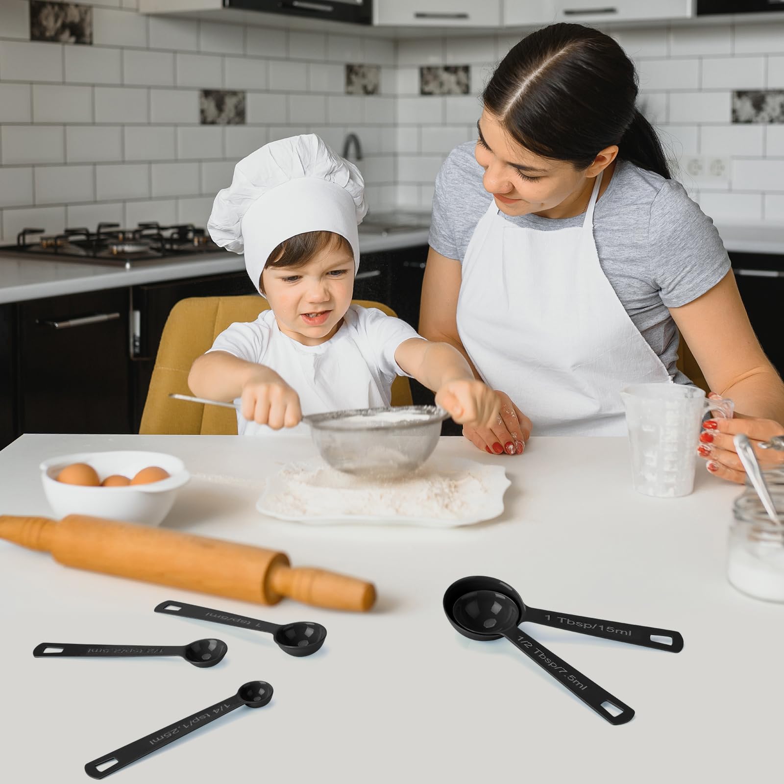 Premium 5-Piece Stainless Steel Measuring Spoons Set - Accurate Metal Measuring Cups & Spoons for Liquid, Dry Ingredients, Baking & Cooking - Durable Kitchen Essentials (Black) | Perfect for Home Chefs, Bakers & Meal Prep