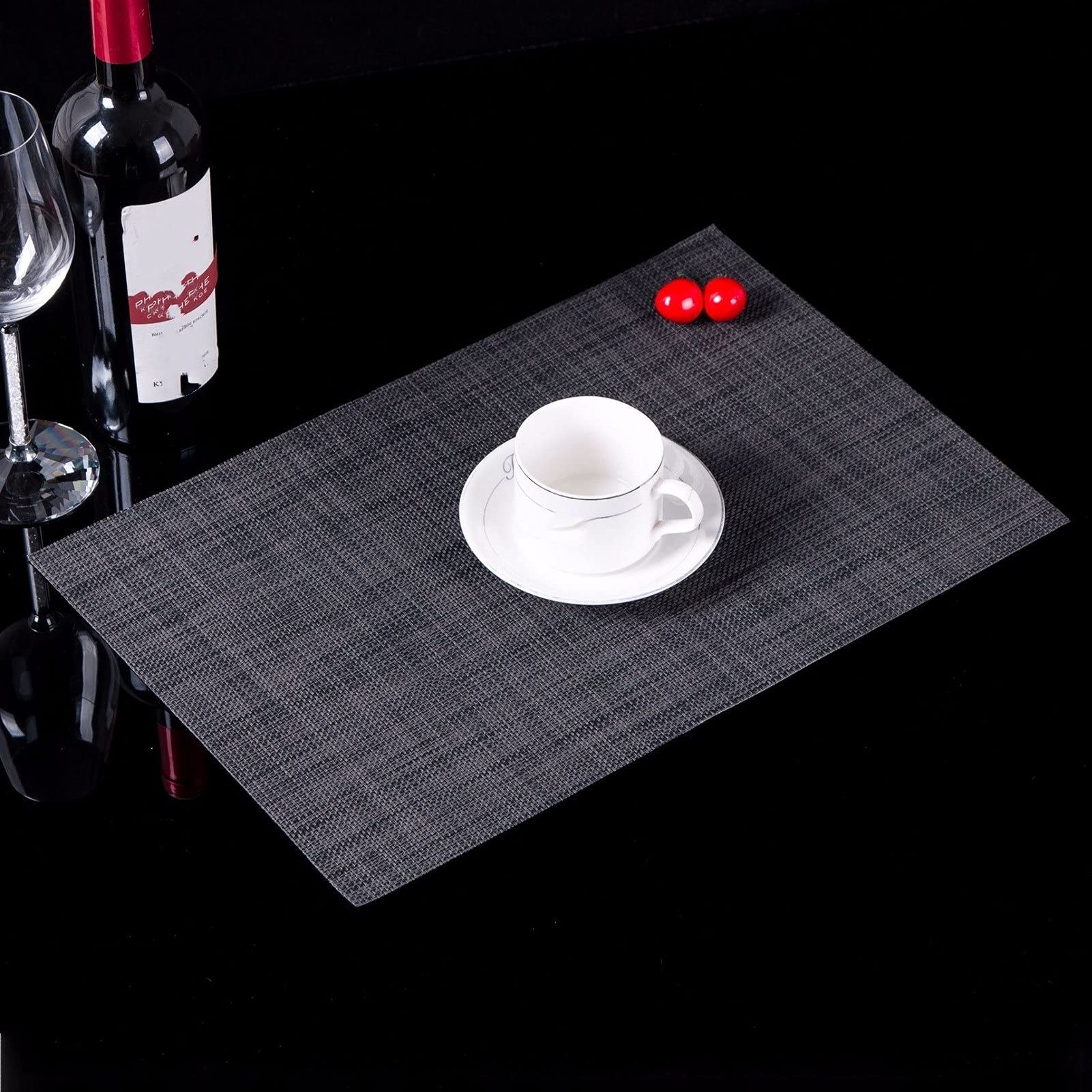 6-Pack PVC Non-Slip Placemats - Heat Resistant & Easy Clean Table Mats for Dining, Bowls & Tableware - Perfect for Family Meals, Parties & Events (Black)