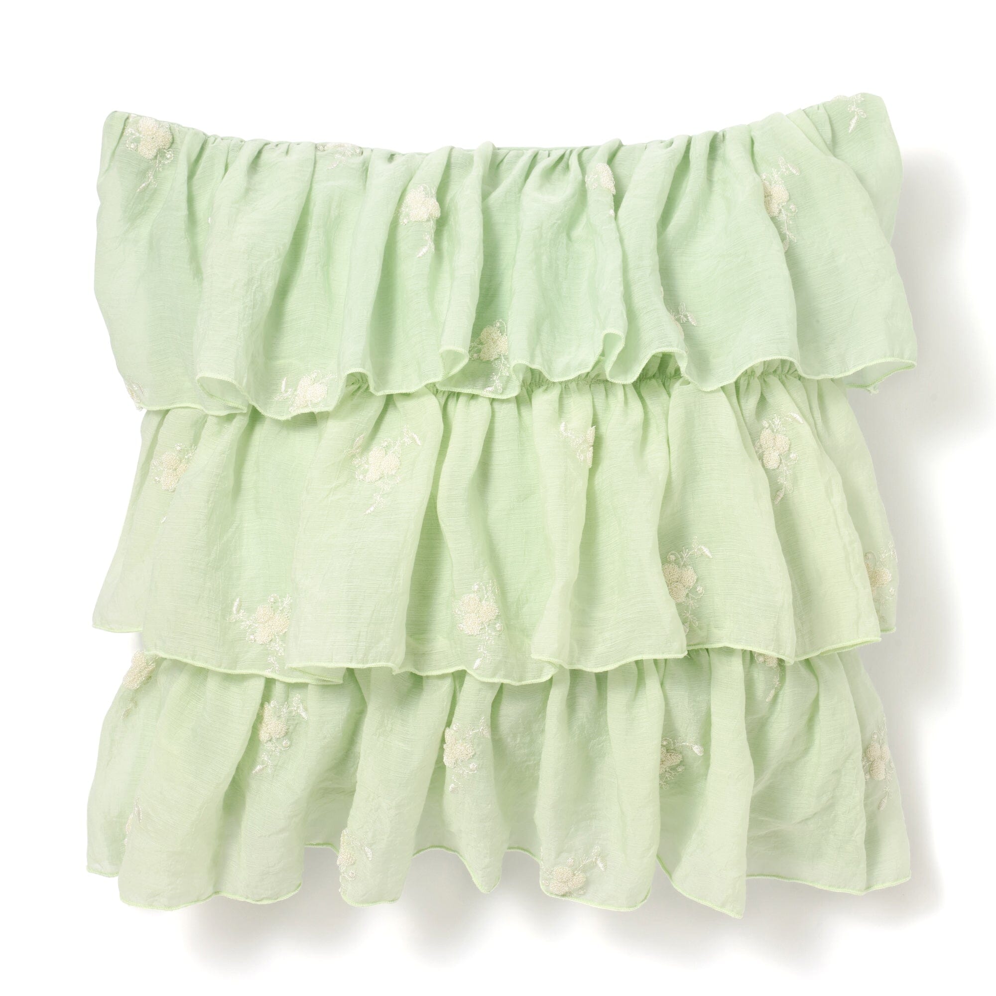 Light Green 450x450 Floral Embroidered Frill Cushion Cover - Perfect for Sofa, Bed & Home Decor