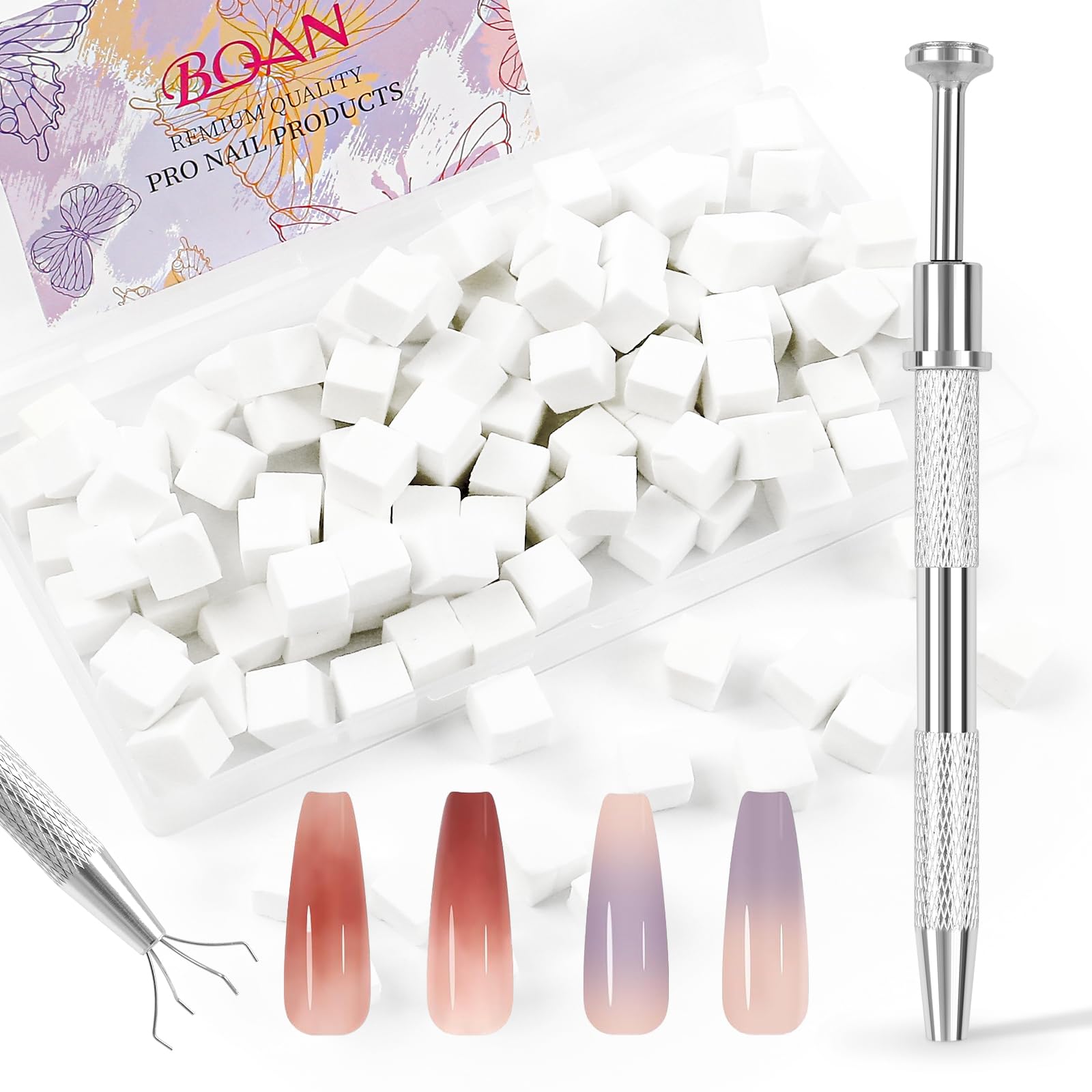BQAN 100pcs Ombre Nail Sponges with Gripper Pen - 0.39