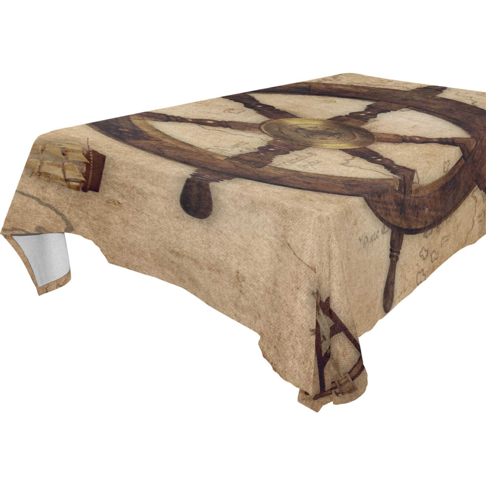 Vintage Nautical Rudder Square Tablecloth 54x54 - Shabby Chic Retro Yellow Table Cover for Kitchen, Dining, Farmhouse - Waterproof Fabric Protector for Party, Buffet, Picnic & Outdoor Rustic Decor