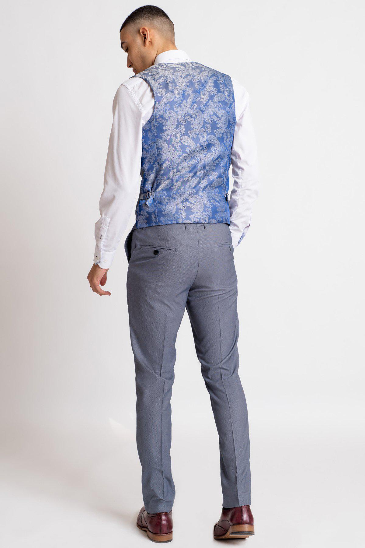 DANNY Men's Blue Grey Single Breasted Waistcoat Vest - Formal & Casual Wear for Weddings, Office & Special Occasions