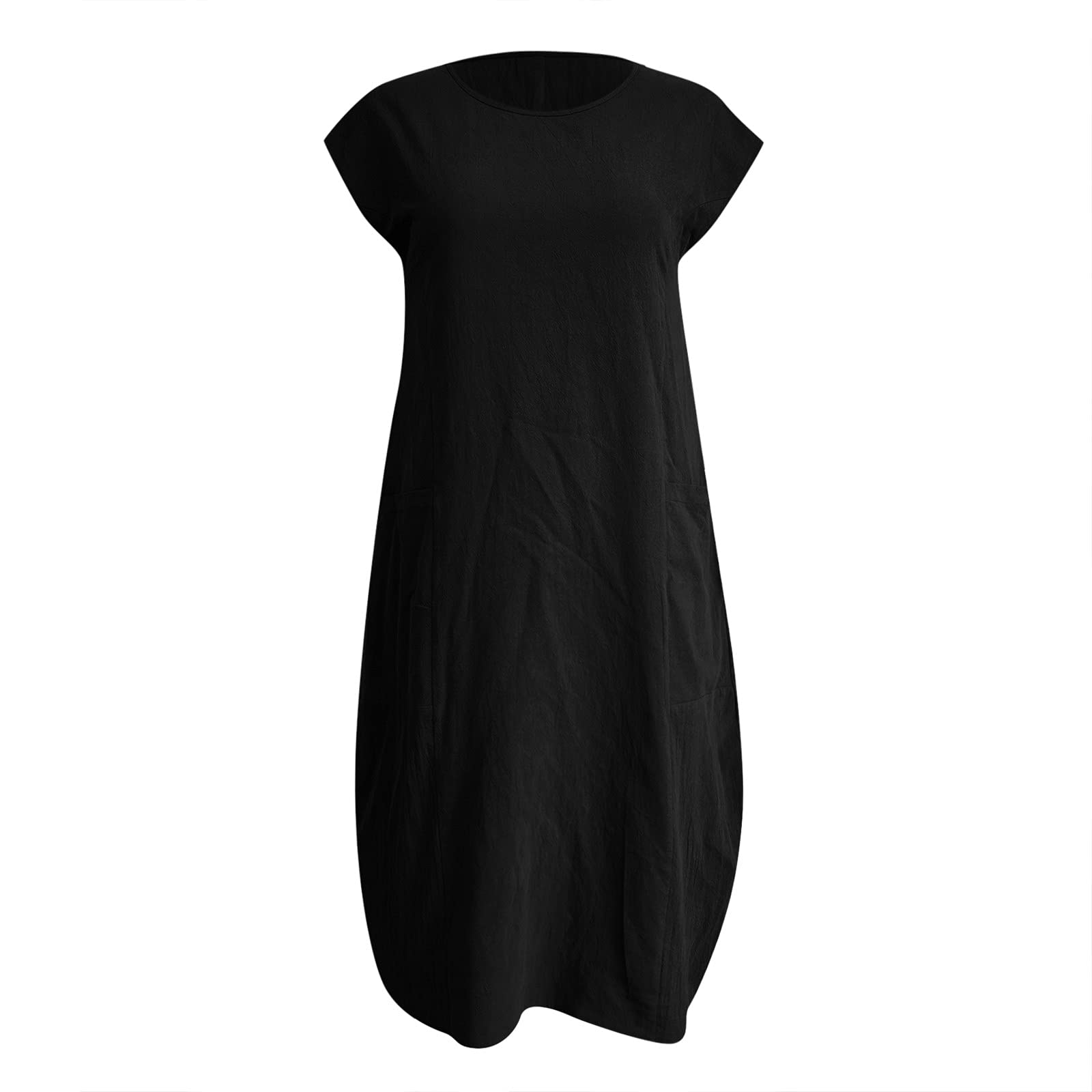 iLUGU Women's Casual Summer Dress - Crewneck Short Sleeve T-Shirt Dress, Solid Color Loose Midi Dress with Pockets | Perfect for Beach Vacation, Weekend Outings & Holiday Wear