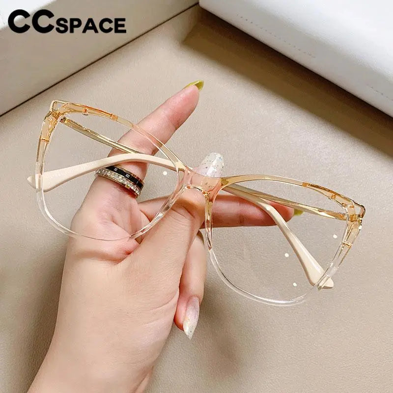CCspace Women's Full Rim Cat Eye Titanium Eyeglasses Frame 56845 - Lightweight & Durable for Work, Reading & Fashion