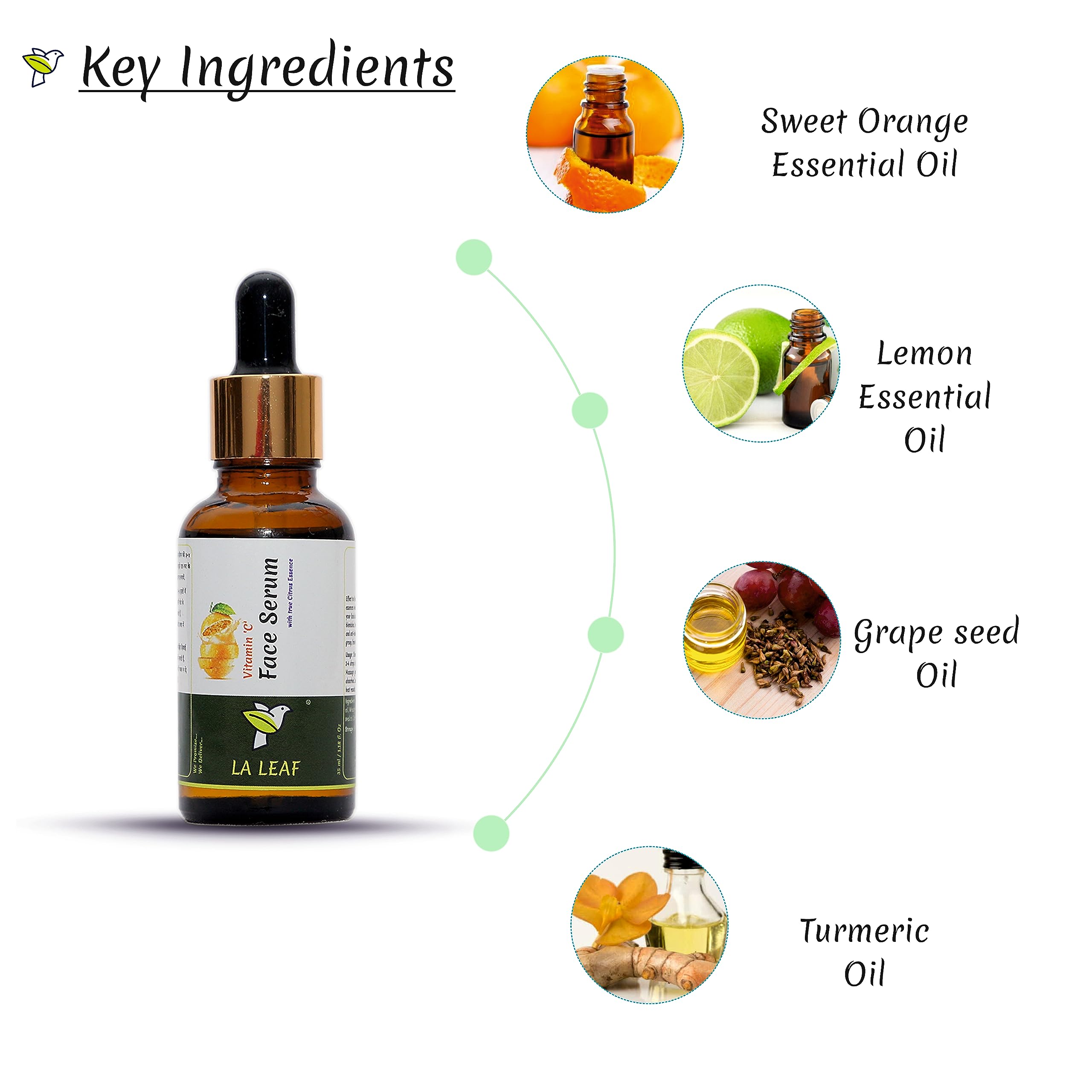 La Leaf Organic Herbal Vitamin C Face Serum for Skin Rejuvenation - With Essential Oils & Carrier Oils | Anti-Aging, Brightening & Hydrating Facial Treatment for Daily Skincare Routine