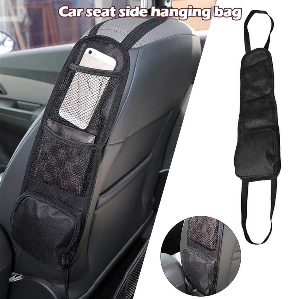 **Car Seat Organizer with Multiple Pockets - Hanging Storage Bag for Cars & Trucks - Mesh Drink Holder & Phone Holder - Perfect for Road Trips & Daily Commutes (Black)**