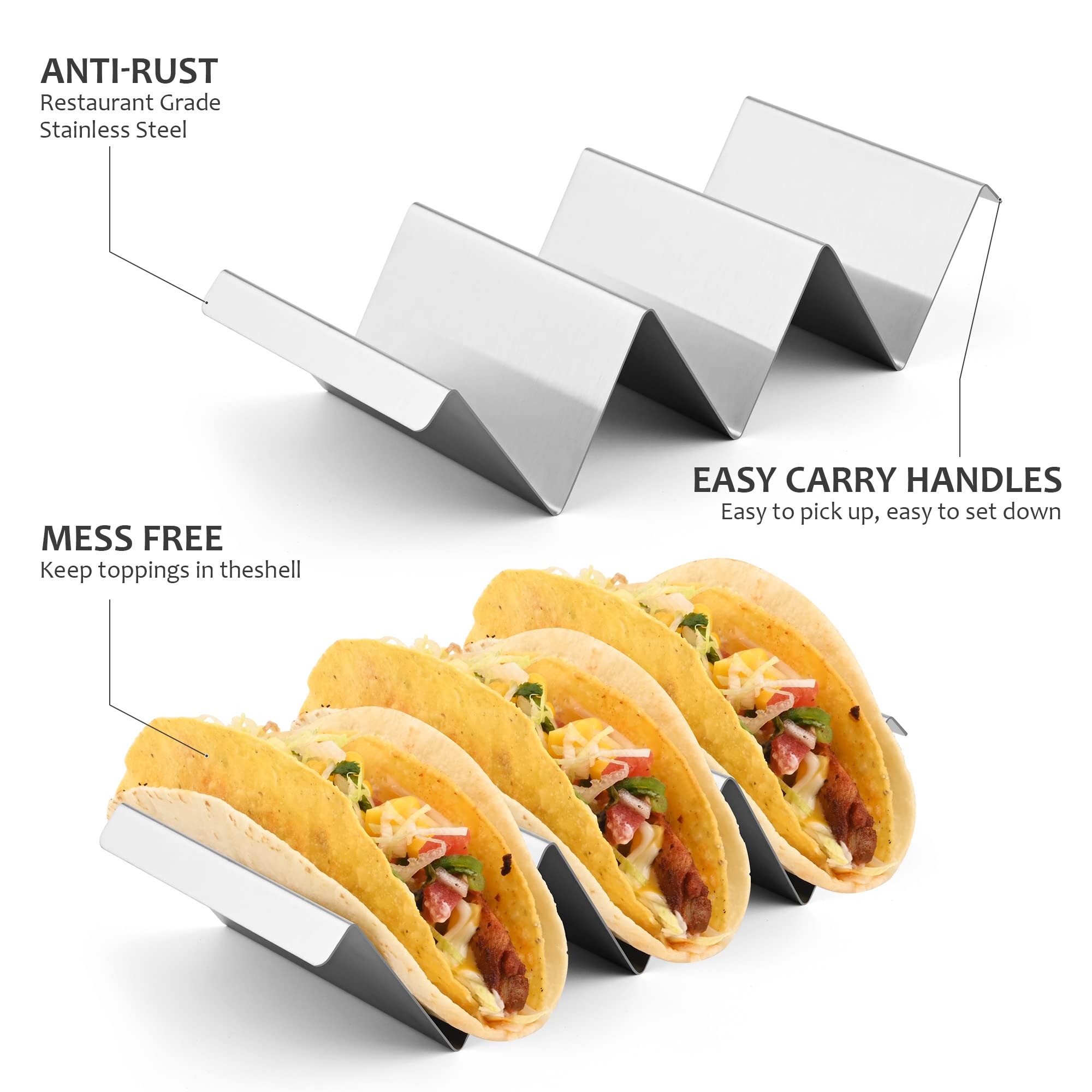 Stainless Steel Taco Holders Set of 2 - Taco Stand Rack Tray for Baking & Grilling | Oven & Dishwasher Safe | Perfect for Taco Night, Parties & Outdoor BBQ