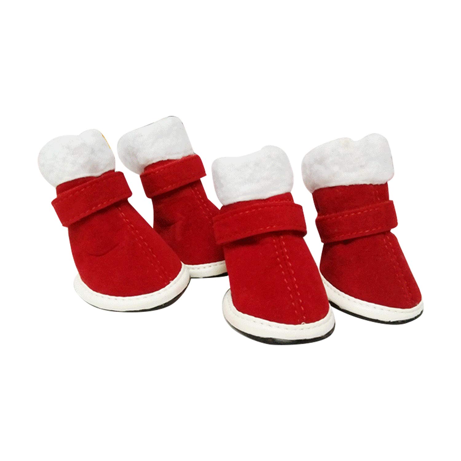 URBEST 2 Pairs Red Christmas Dog Boots with Detachable Closure - Cute Winter Puppy Shoes for Small Medium Dogs (Size 5, Red) - Perfect for Holiday Photos & Snowy Walks