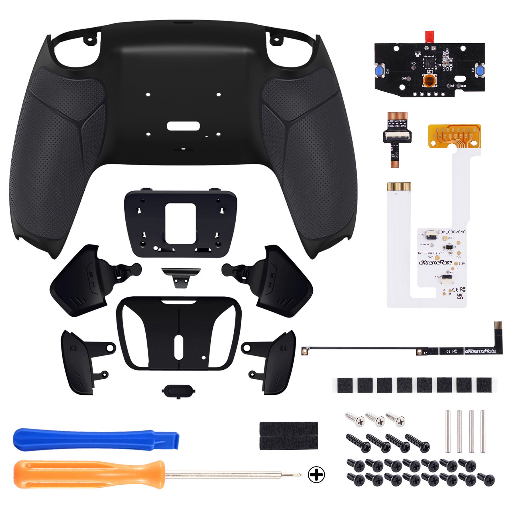 eXtremeRate Remappable RISE4 V3 Remap Kit for PS5 Controller BDM 030/040/050 - Rubberized Black Back Buttons | Customizable Gaming Controller Accessories for Competitive Play & Enhanced Performance
