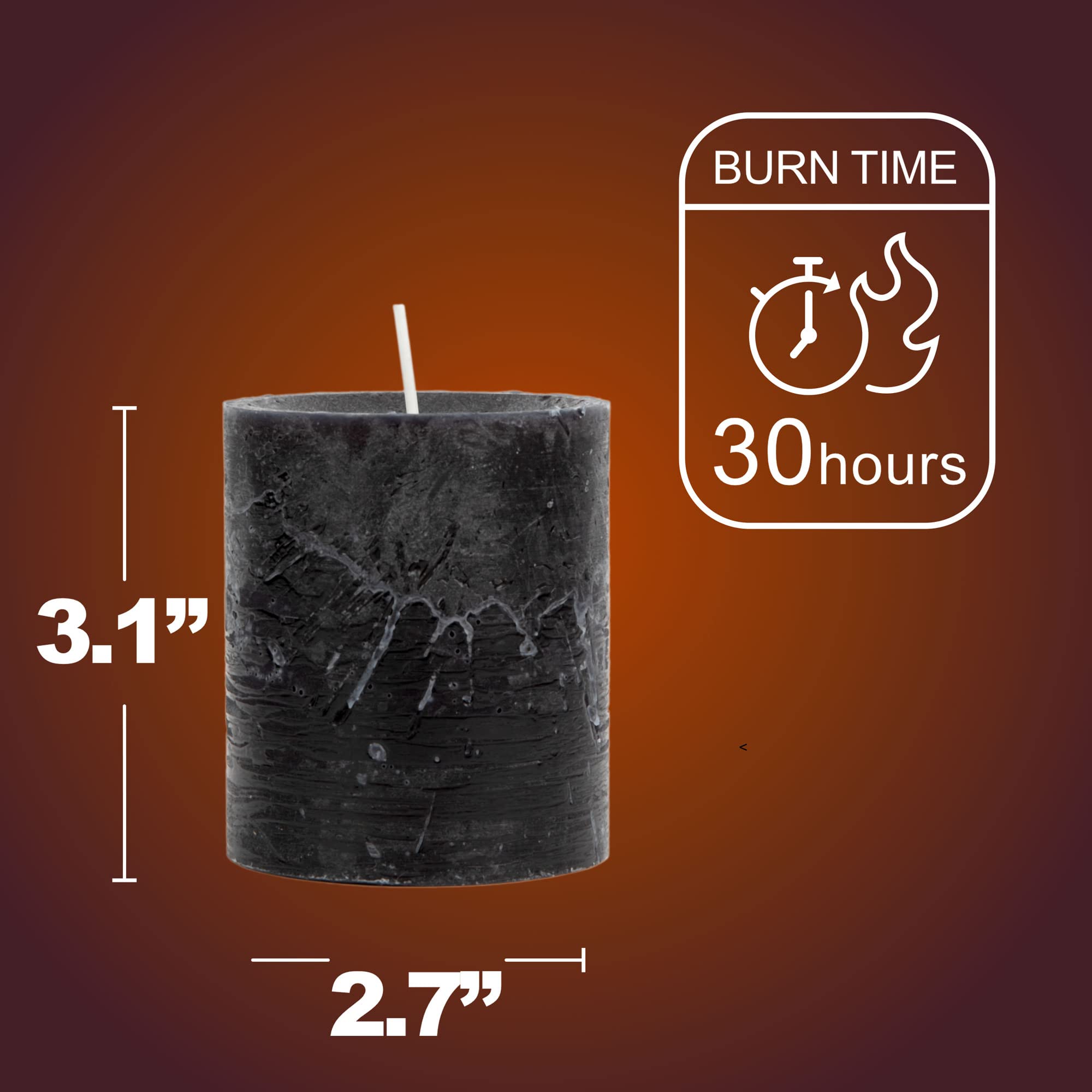 SPAAS Rustic Black Pillar Candles - 4 Pack Unscented 2.8