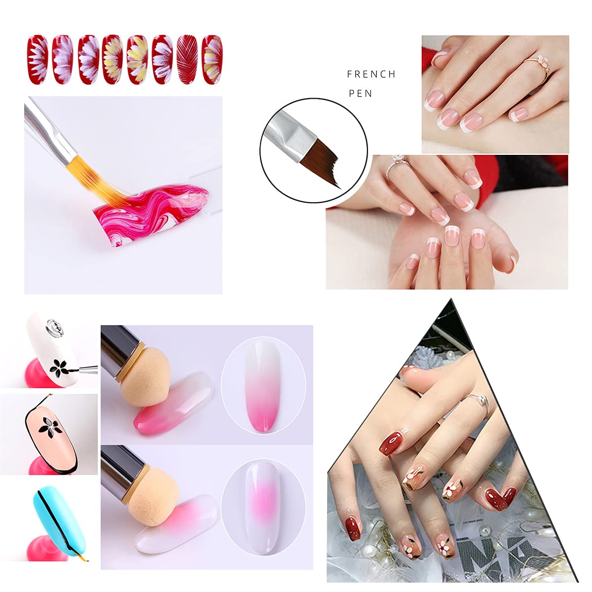 Ombre Nail Brush Set - 9pcs Nail Art Tools for French Tips & Gel Painting