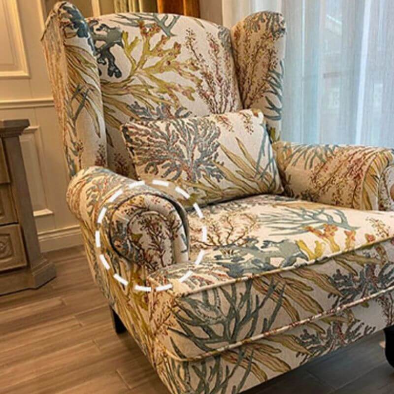 Tropical Yellow Blue Floral Toile Pattern Foam Accent Chair with Fixed Back, Arms and Pillow - Perfect for Living Room, Bedroom or Office Decor
