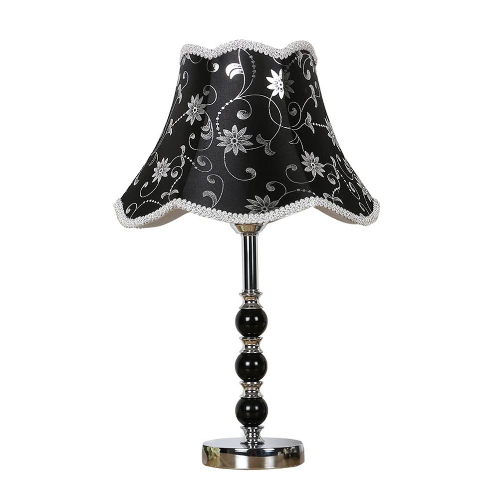 Vintage Fabric Table Lamp with E27 Socket - 1-Light Crystal Bedside Desk Lamp for Nightstand, Study & Reading - Simple Modern Living Room Lighting (Black, 19.7 Inch) - Perfect for Home Decor, Bedroom Ambience & Cozy Reading Nook
