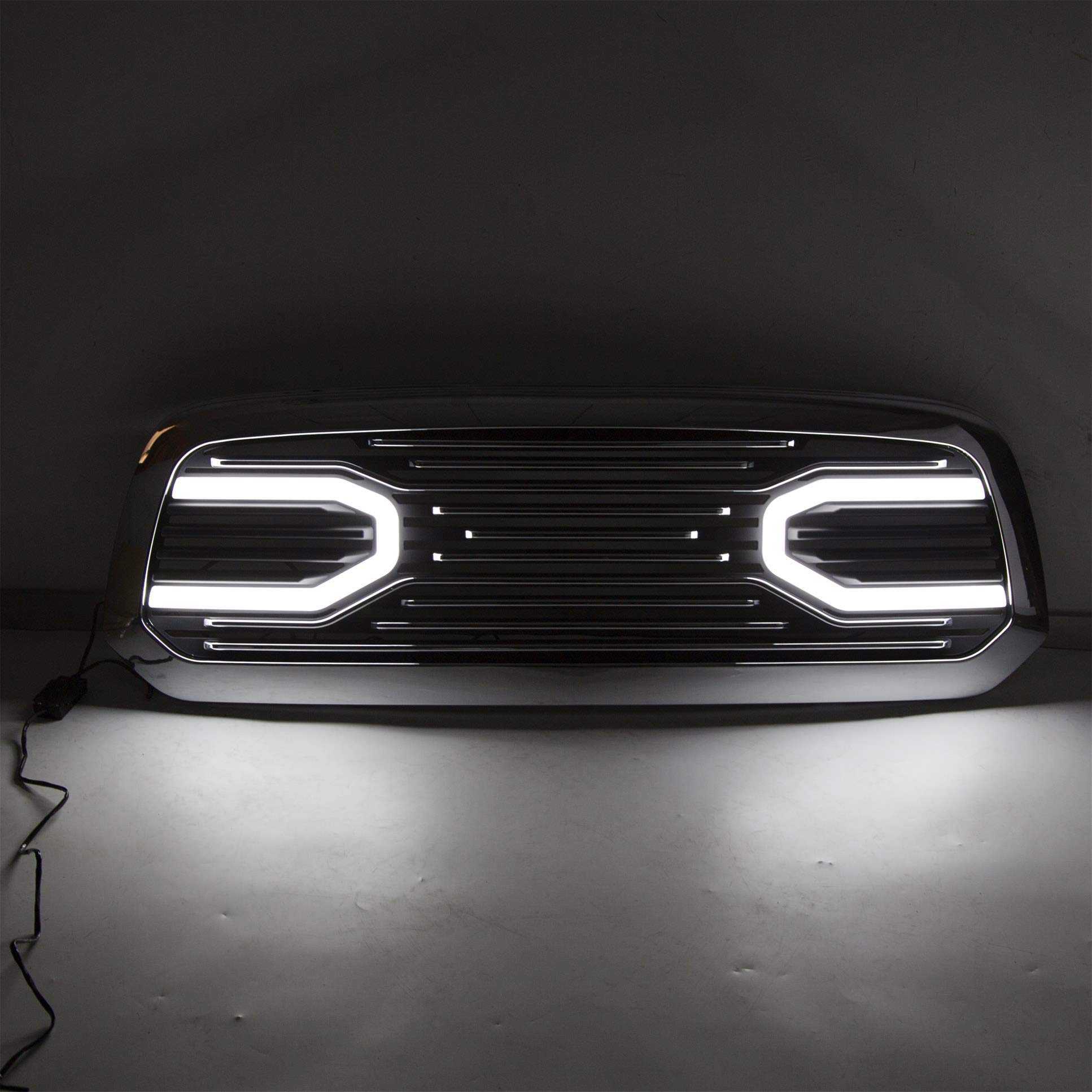 ECOTRIC Chrome Front Grill with LED Light Compatible with 2013-2018 Dodge RAM 1500 | Big Horn Hood Grille Replacement Shell | Perfect for Off-Road & Truck Customization