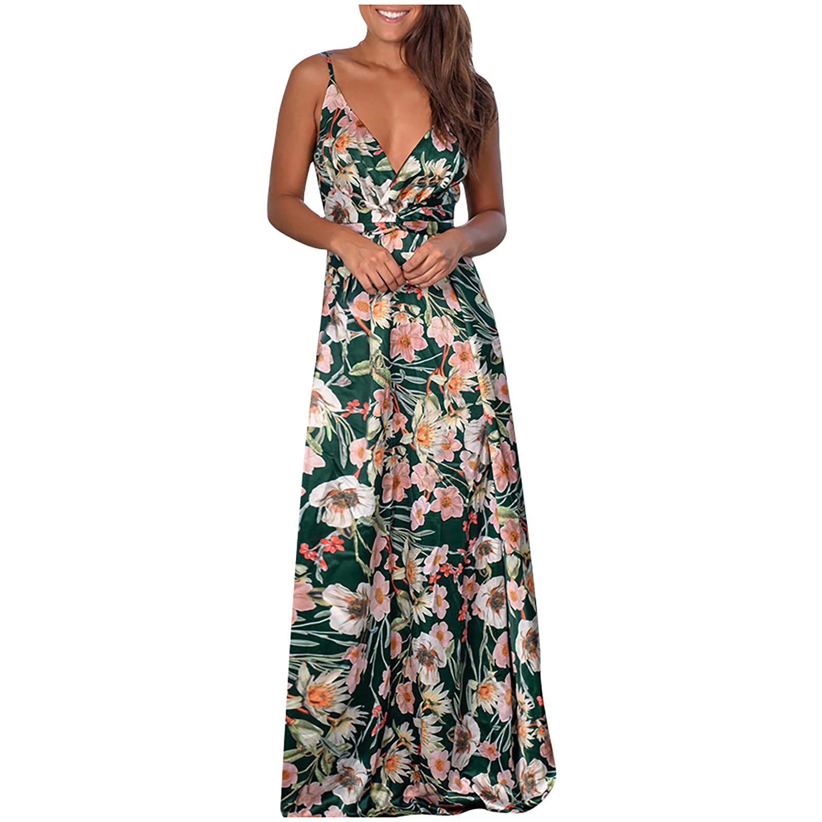 Sexy V-Neck Maxi Dresses for Women - Loose A-Line Summer Beach Dress with Fashion Print | Perfect for Casual Outings, Vacations & Boho Chic Style