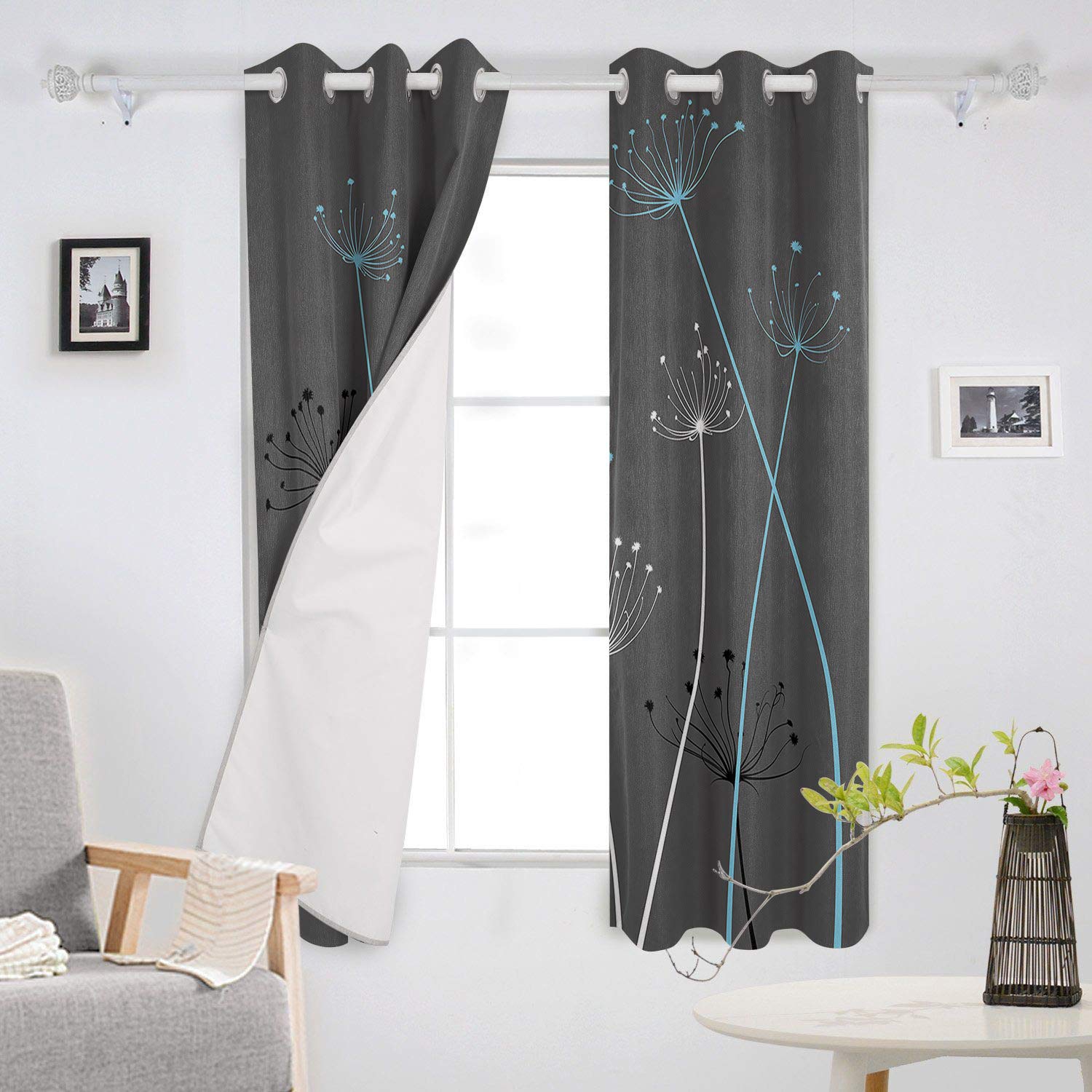 Grey Thistle Dandelion Grommet Curtains 27.5x39